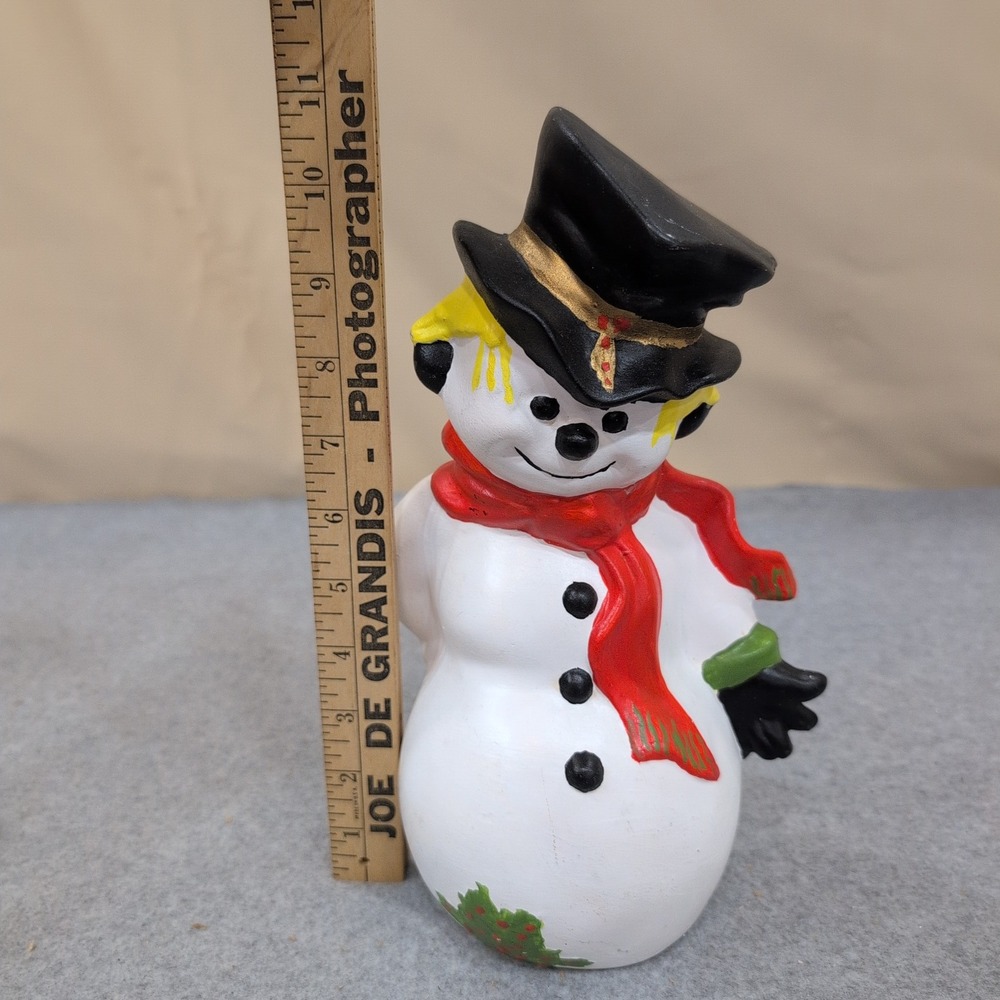 Vintage Hand Painted Ceramic Snowman Figurine with Top Hat and Red Scarf - Picture 2 of 6